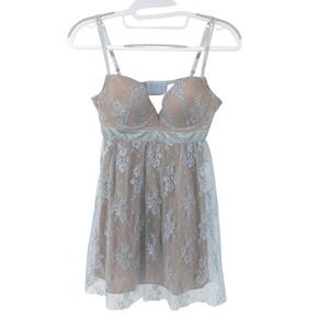 Delicates Womens Babydoll Lingerie Dress Medium Lace Floral Push Up